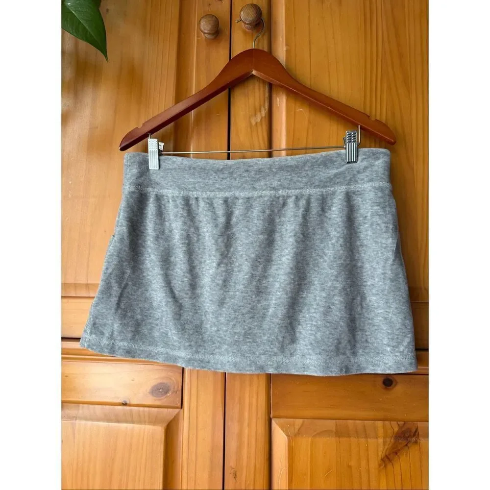 Vintage Y2K Bebe Gray Mini Skirt Womens M Drawstring Made in USA